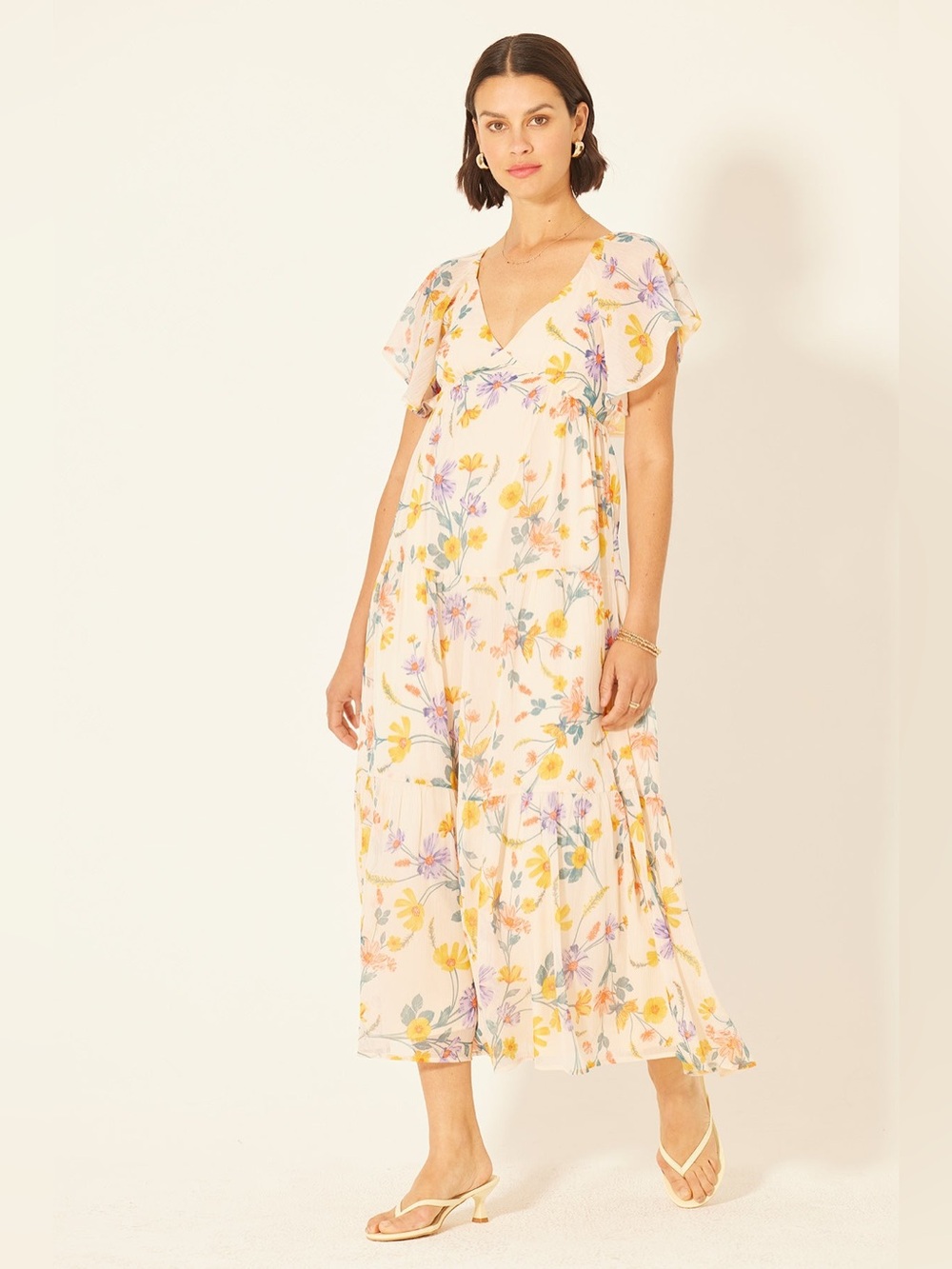 Patrons of Peace Benecia Cream Floral Maxi Dress with Yellow & Purple Florals